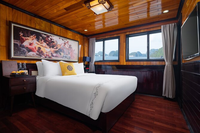 1 night Halong Bay Cruise-Titov Island,Surprise Cave,kayak,meals - Titov Island, sunset, and the first night aboard