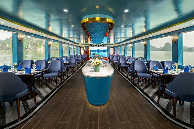 BEST SELLER - Halong 5 Star Day Cruise: Buffet, Wine & Jacuzzi - Buffet lunch with limestone towers outside the window