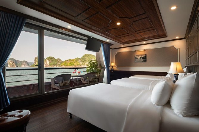 Doris Cruise 5 star cruise 2 days visiting Halong Bay Lan Ha Bay private balcony - Sunrise tai chi and the Dark and Bright Cave