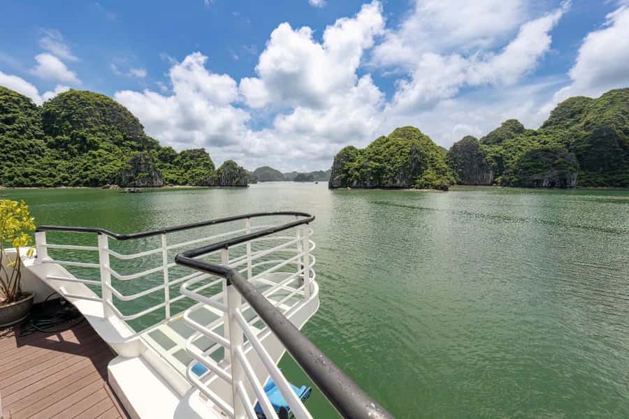 From Lan Ha Bay: Navy Peak, Viet Hai Village, and Monkey … - Navy Peak and the view over Ha Long Bay