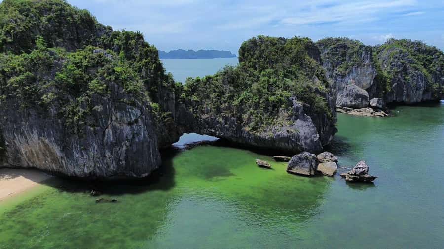From Lan Ha Bay: Navy Peak, Viet Hai Village, and Monkey … - Monkey Island for swimming and photographs