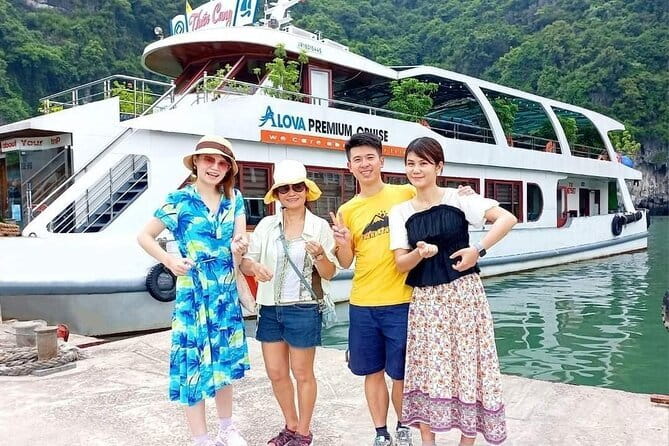 Halong bay 4 hours boat tour from Halong city with 2 caves, kayak - Dinh Huong and Hon Ga Choi from the water