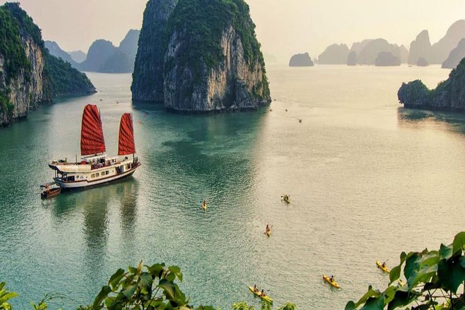 Halong Bay Full Day with Kayaking, Hiking viewpoint, Cave - Deluxe To Luxury - Titop Island, 420 steps and a white sand beach