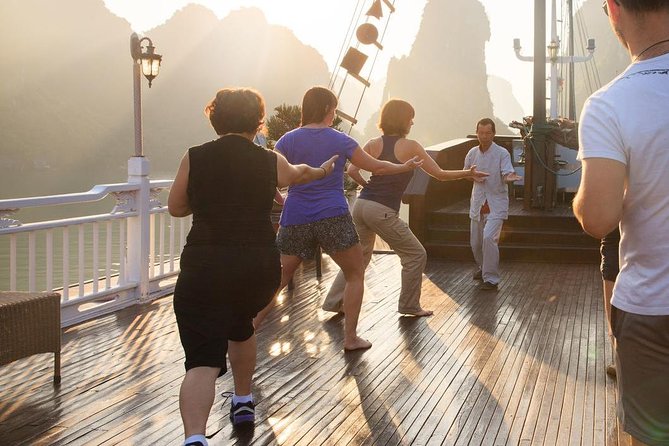 Halong Bay tour 2 days / 1 night on Stellar cruise {New 4 star Cruise}. - Morning tai chi and the calm route to Luon Cave