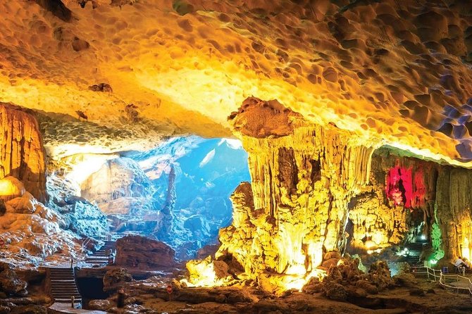 Halong full day standard group tour to Sung Sot Cave and Titop island - Entering Sung Sot Cave at Bo Hon Archipelago