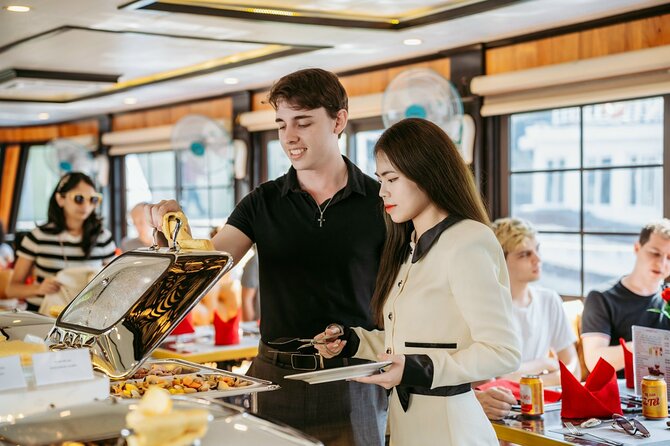LUXURY Halong Bay Cruise 5 Stars Full Day Tour with Buffet Lunch - Sunset refreshments back on the boat