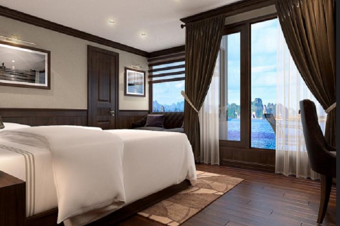 Mon Cheri Cruise Ha Long Bay Lan Ha Bay 2 days 1 night depart from Ha Noi - Ba Trai Dao, kayaking, and swimming at 3:00 p.m.