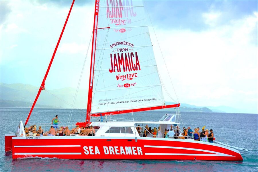 Montego Bay Catamaran Cruise and Snorkeling Tour - Sailing Montego Bay from the front nets