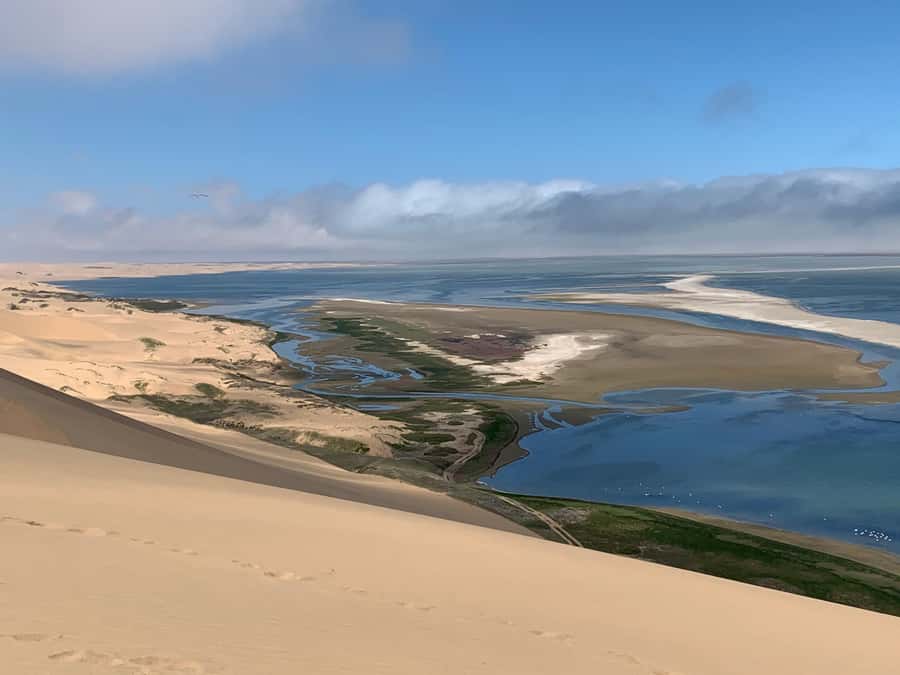 Namibia; Classic Sandwich Harbour Tour - Walvis Bay, flamingos, and pink salt lakes