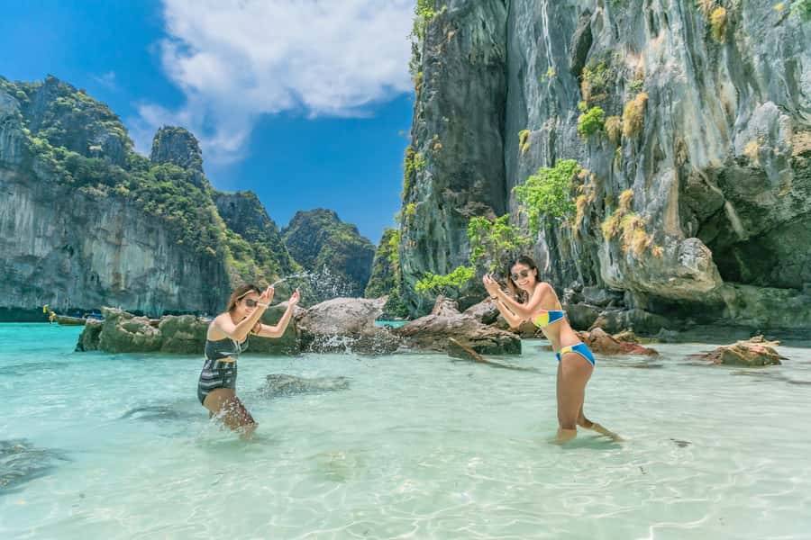 Phuket: Ultimate Phi Phi & Maya Bay Speed Catamaran Tour - Viking Cave from the water