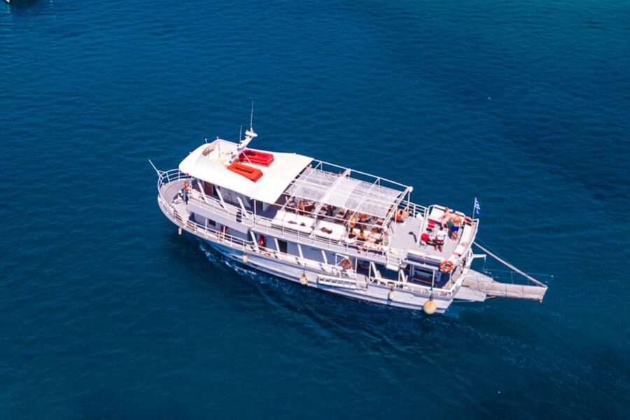 Rhodes: Bay to Bay Swim Cruise with Greek Buffet and Wine - Greek Lunch on the Upper Deck