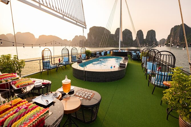 The Best 5 Star Halong Bay Cruise with Buffet,pool, Sunset Party - The sunset party on the upper deck