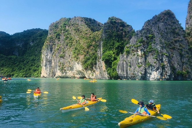 VIP Ha Long Bay 6 hour FUJI cruise with latest luxury cruise ship + limousine + highway + dinner for Japanese only - Kayaking or bamboo boat among the limestone islands